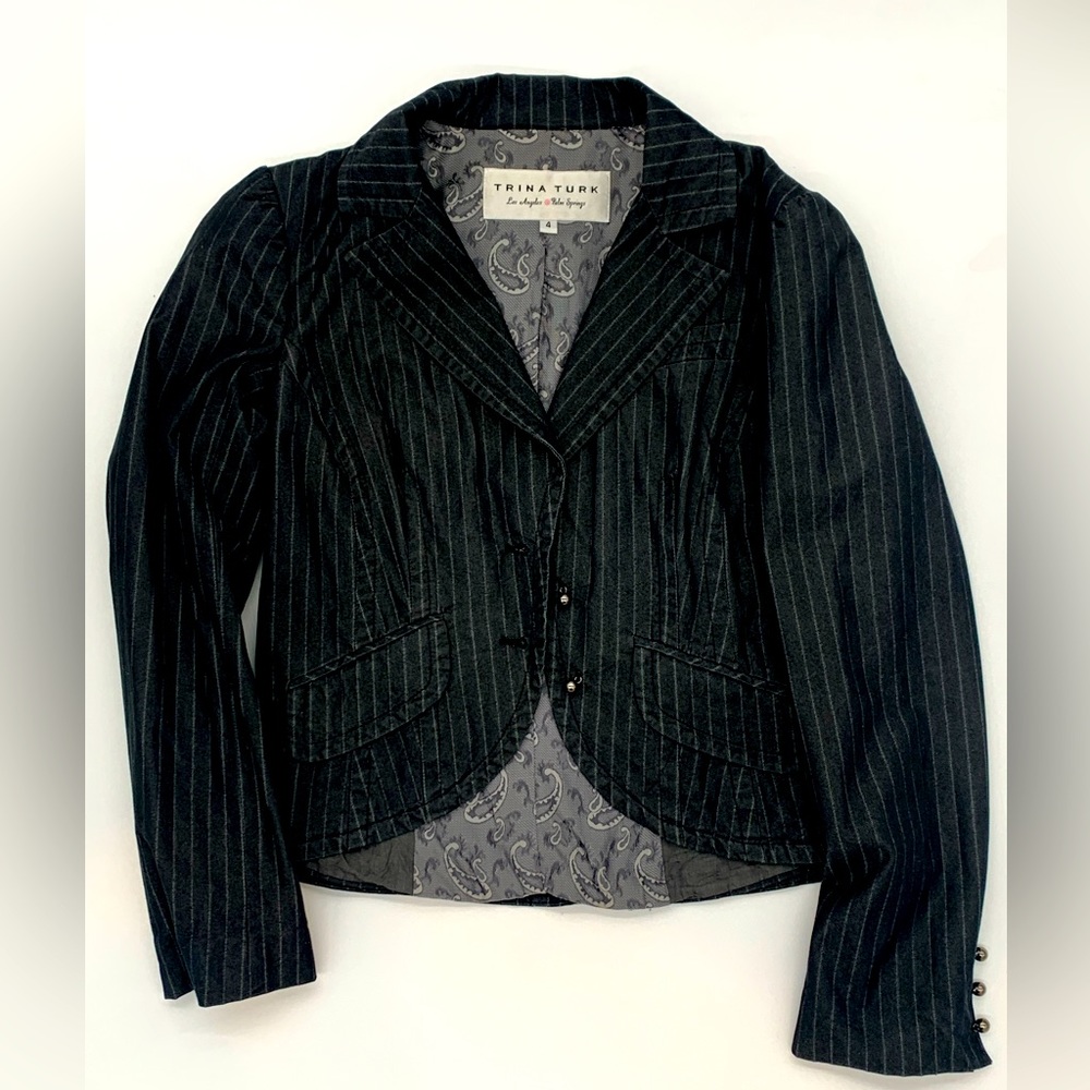 Trina Turk Dark Gray Striped Blazer Size 4